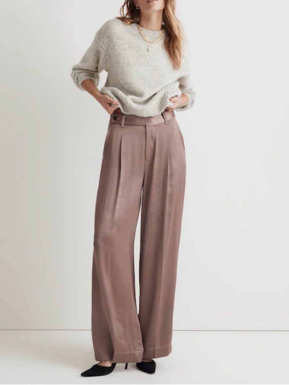 Madewell Harlow Dusty Mauve Wide-Leg Satin Pants, size 6